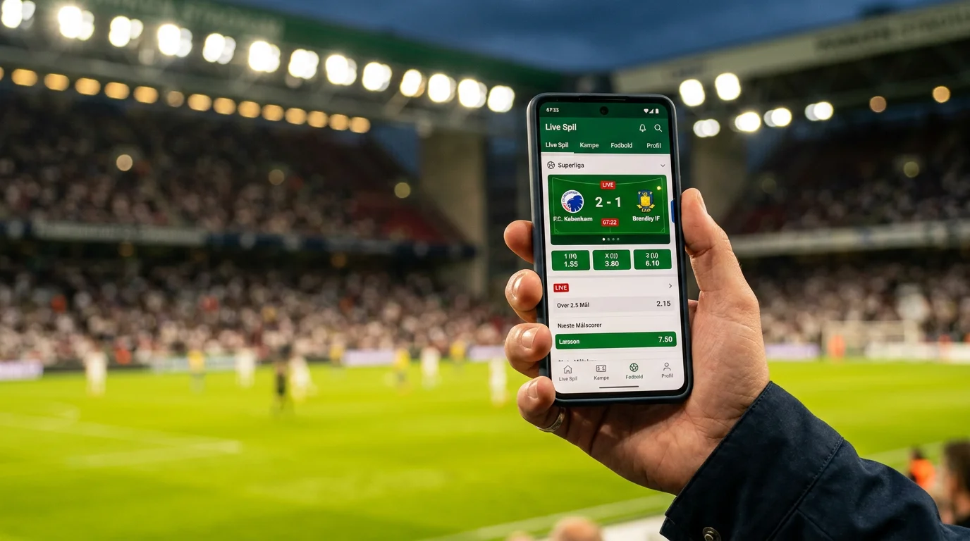 Mobil betting app på en smartphone brugt til live væddemål i Danmark